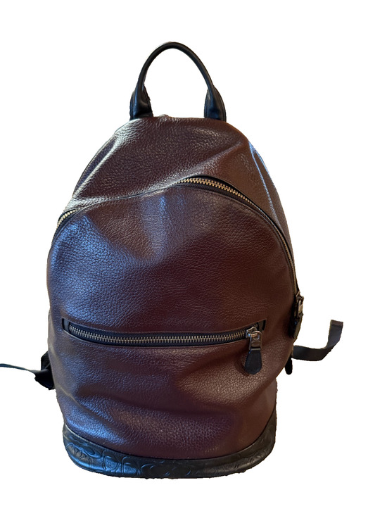 Coach West slim Leather Backpack Brown, embossed logo, laptop business travel main image 8